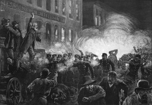 Grabado de la explosión durante la revuelta de Hydemarket